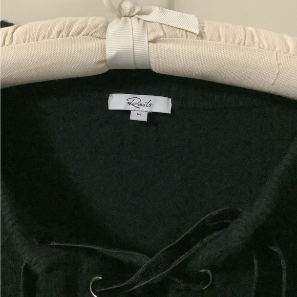 RAILS Women’s Wool Cashmere Sweater. Medium Boxy Lace Up. Black - Picture 2 of 3